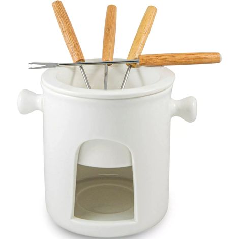 Set per fonduta con 4 forchette, salsa al cioccolato, vaschetta in porcellana