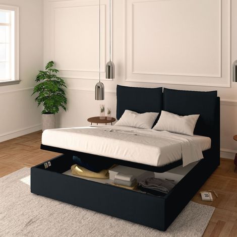 Baldiflex Letto Contenitore Matrimoniale 160x190 Licia in Tessuto con Rete a Doghe colore Nero Black (1/5)