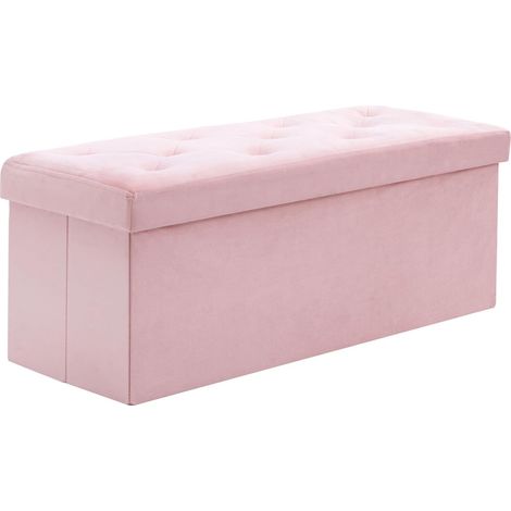 Pouf Rangement Pliable 110x 40x 40cm, Coffre de Rangement Repose Pieds et Bout de Lit, Banc Coffre en Velours avec Couvercle, Tabouret pour Salon Chambre Entrée, Rose (1/5)