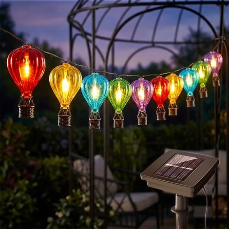 Solar Lichterkette 10 bunte Heißluftballons mit Flammen Effekt - 430 cm - LED Garten Dekobeleuchtung mit Flackereffekt