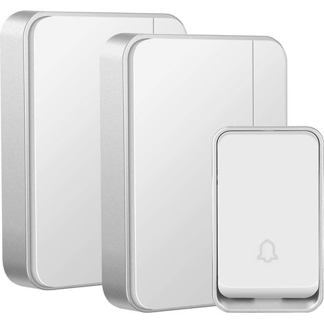 1 sonnette de porte, sans pile, étanche ip44, 51 mélodies, 4 niveaux volume, 1 émetteur + 2 récepteurs, pour maison et bureau (1/5)