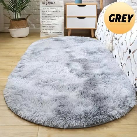 Tapis ovale épais et moelleux, tapis de chambre à coucher, tapis de chevet antidérapant et moelleux, 80 x 160 cm (1/5)