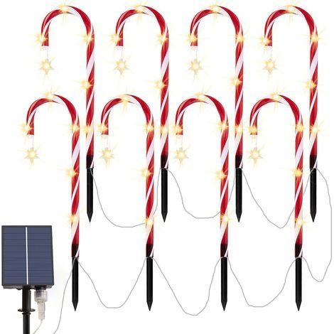 Lot De 8 Lampes Solaires De Noël en Forme De Canne À Sucre d'orge, Guirlande Lumineuse Solaire À LED pour Noël, Lumières LED Solaires pour Allée, Décoration De Noël, Étoile De Sucre d'orge Lum (1/5)