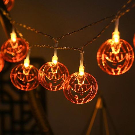 Guirlande lumineuse de Noël et d'Halloween, citrouille décorative avec visage de fantôme, guirlande lumineuse de 3 mètres avec 30 lumières en forme de citrouille creuse (1/5)