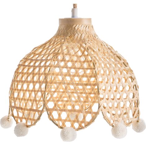 Lámpara colgante de ratán con base de mimbre y pantalla tipo tambor estilo boho luz ambiental natural Manyame