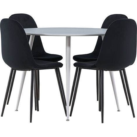 Plaza Essgruppe Tisch Ø100cm und 4 Velours Stühle grau.