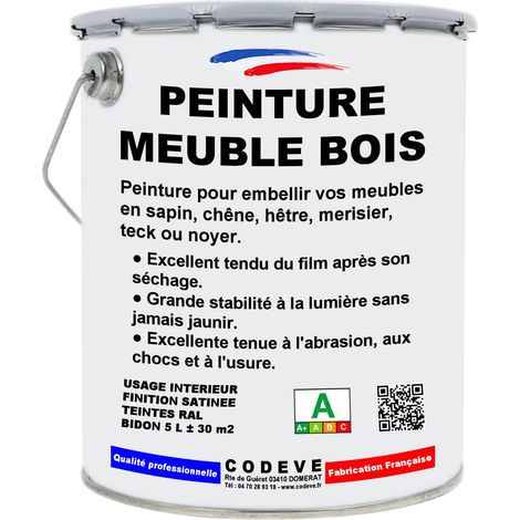 Peinture Meuble Bois - 5 L   - Codeve Bois - RAL 7032 - Gris silex - Pour La Décoration De Votre Meuble De Cuisine Ou Salle De Bain.