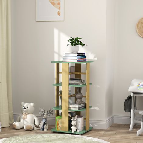 Estantería infantil con ruedas, de 3 niveles para guardar libros, ideal para sala de juegos o guardería, color verde.