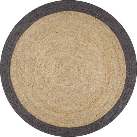 Tapis de salon Style Moderne Tapis fait à la main - Tapis de sol Jute avec bord gris foncé 120 cm BV120175 - BonneVie (1/5)