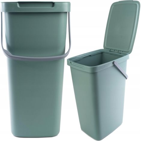 KADAX Cubo de basura con tapa y asa, cubo de basura de plástico, para clasificar residuos, rectangular, con tapa abatible (verde, 20 l) (1/5)