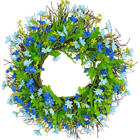 45 cm großer Frühlingsblumenkranz mit Wildblumen und grünen Blättern, künstliche Blumen, Frühlings-/Sommerdekoration zum Muttertag (45 cm) (1/2)