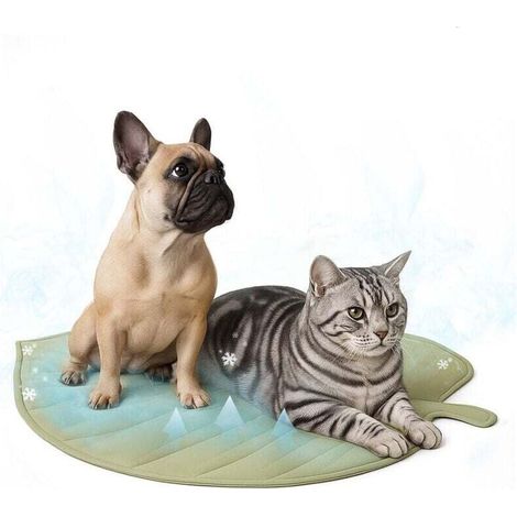 Tapis rafraîchissant pour animaux de compagnie - Grand tapis rafraîchissant d'été en forme de feuille, lavable, antidérapant, convient aux chats et aux chiens, en coton durable et léger.