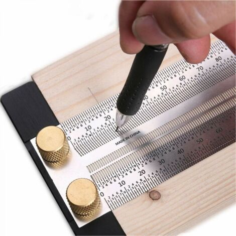 Règle T pour le Travail du Bois de Haute Précision pour la Coupe,Règle de Ligne de Scribe D'échelle de Marquage de Jauge avec des Trous,Règle de Traçage Outils de Marquage de Menuiserie (300mm) (1/5)