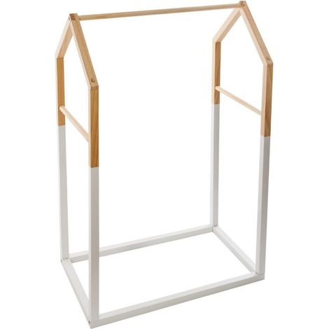 Perchero Dormitorio Infantil Casita con 3 Barras en Color Blanco y Roble 60 cm (1/6)