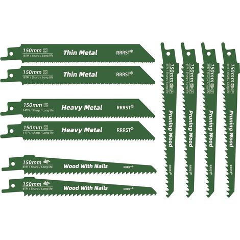 10 Reciprocating Saw Blades for Wood, Metal and Plastic, 4 Types of 150 mm Reciprocating Saw Blade with Storage Box (1/5)