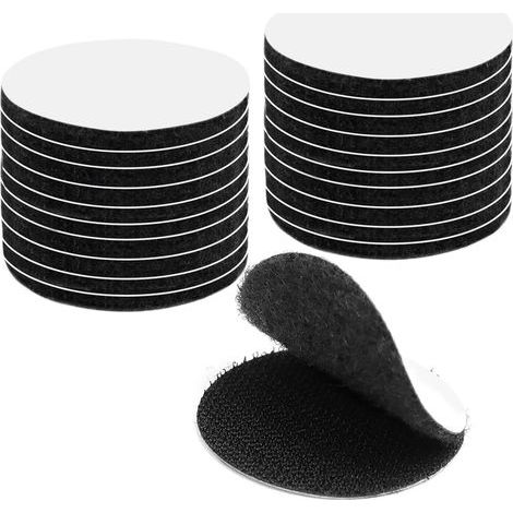 5 x 5 cm,(Noir) Scratch Autocollant Double Face 20 Pièces Double Face Extra Fort, Ruban Adhésif Double Face Puissant Bande Auto Agrippante Rectangle Circulaire Réutilisable