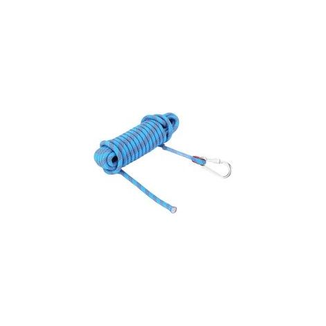 Corde escalade 12mm – Longueur 20m – Fibre de polyester anti-abrasion – Résistance jusqu'à 2100kg – Boucle cousue et mousqueton inclus