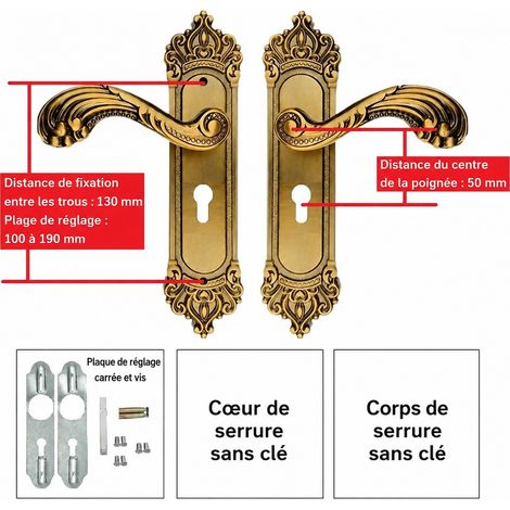 Serrure à poignée réglable 9912 jaune antique en fer et aluminium 9912 réf 1925 – Livraison gratuite