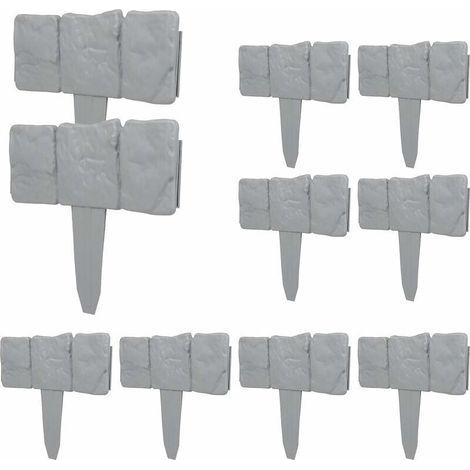 pair 10 Pcs Clôture Bordure Gris Palissade Clôture Effet Pierre PelouseBordure pour Jardin Pelouse (1/5)