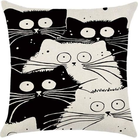 Housse de coussin en lin Chinchilla motif chat dessin animé housse de coussin douce décoration de canapé maison voiture bureau (1/5)