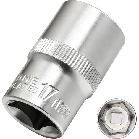 17-mm-Steckschlüssel – 1 Stück – Matt verchromter Chrom-Vanadium-Stahl – 1/2"-Antrieb, 6-kant – Für Heimwerker und Heimwerker – 17 mm (1/4)
