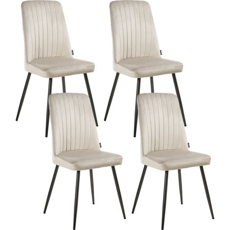 Conjunto de 4 sillas de comedor tapizado de terciopelo estilo escandinavo moderno sin reposabrazos patas de hierro negras beige Kirby (1/5)
