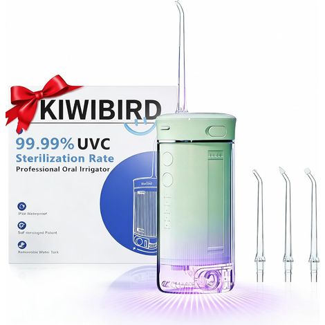 Mini hydropulseur pour voyage, irrigateur buccal sans fil ultra-portable avec lumière UVC, étanchéité IPX8, 3 modes, nettoyeur de dents de 230 ml pour soins des pierres amygdales et des (1/5)