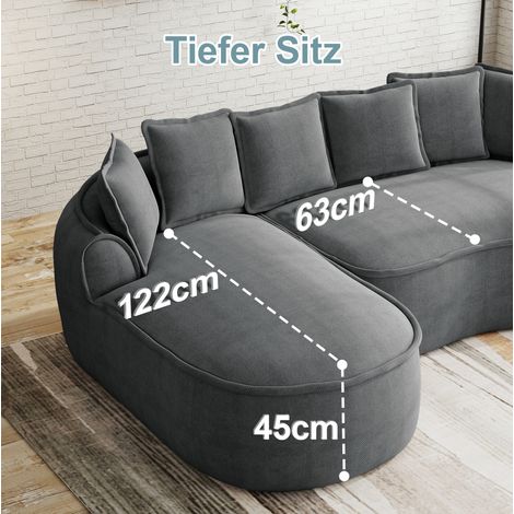 Modulares 4-Sitzer-Sofa 320x114x67 cm Grau, tiefe Sitzfläche, Chenille, MEUBLIV (1/5)