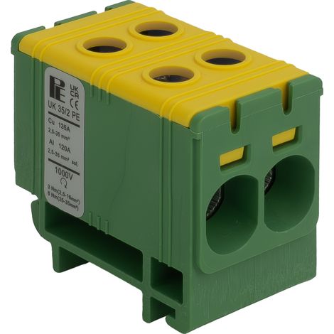 Connecteur double PE pour rail 35 mm² AL/CU, protection à 4 trous pour rail (1/5)