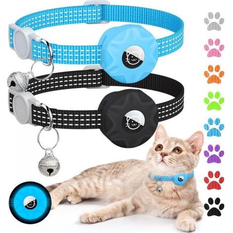 Collier GPS pour chat (amovible, avec clochette) (noir, bleu) Pile bouton (1/4)