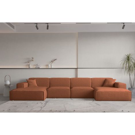 Wohnlandschaft U-Form CELES PREMIUM in Stoff Ascot Bukla Terracotta (1/2)