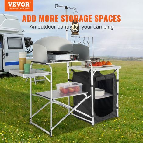 Cuisine de Camping 146x46x168 cm Armoire de Camping Pliable Structure en Alu Grand Comptoir Meuble de Cuisine avec Pare-Brise 2 Com… (1/5)