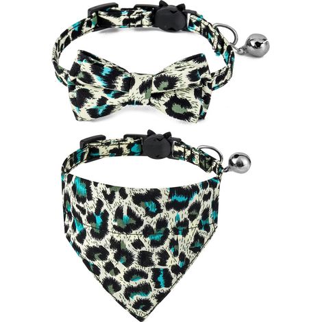 Collier Chat Bandana - Boucle Sécurité Et Clochette - Imprimé Léopard Pour Chiot Et Chaton - Lot De 2 Pièces (1/5)