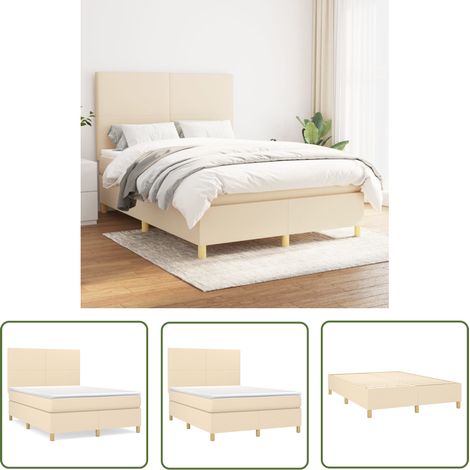 The Living Store Boxspringbett mit Matratze Creme 140x200 cm Stoff - Boxspringbett - Doppelbett - Cremefarbenes Bett - Betten Mit Kopfteil - Federkernmatratze (1/5)