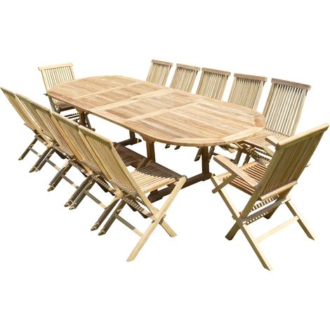 Ensemble de jardin en teck premium NAYAN 10 chaises 2 fauteuils JENAE (1/3)