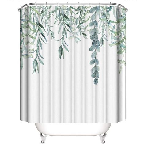 Rideau de douche vert motif aquarelle avec 12 crochets, 150×180 cm, imperméable salle de bain