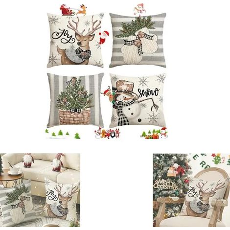 housse de coussin noel 45 x 45 cm, Taie d'oreiller pour coussin noel, Interieur Christmas Décoration, protege oreiller, 4Pcs (1/5)