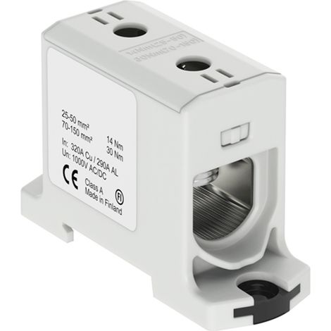 Connecteur alu cuivre gris pour câble de section 25 à 150mm² - 1000V AC/DC - Fixation rail DIN (1/2)