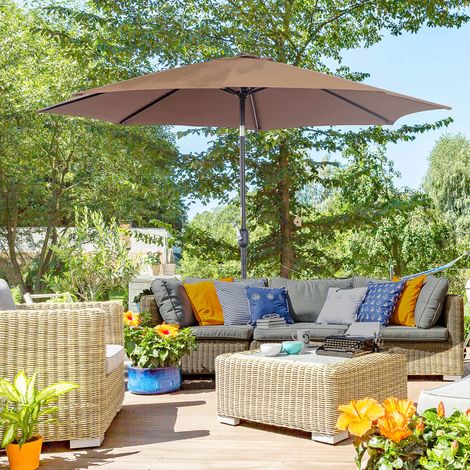 Ombrellone da giardino Outsunny Ø295x250 cm con manovella, ombrellone da esterno con meccanismo di inclinazione e palo in metallo staccabile per terrazza, piscina, patio, bar