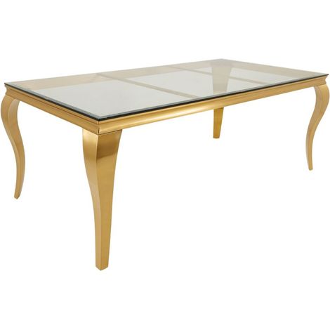 Esstisch VELENA – Rechteckig 200 cm – Gehärtetes Glas und goldenes Stahl – Barock Chic Stil