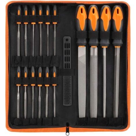 17Pcs Limes et Râpes, Lime Metal en Acier Forgé T12, 4x Grand Limes Metal, 12x Lime Aiguille Metal et 1x Brosse de Nettoyage, Lime à Metaux pour Menuiserie/Sculpture/Travaux Manuels/Atel (1/5)