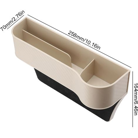 Sac de rangement multifonction en cuir nappa (beige passager) pour l'espace entre les sièges, avec porte-gobelet, pour ranger et organiser les accessoires intérieurs de voiture. (1/5)