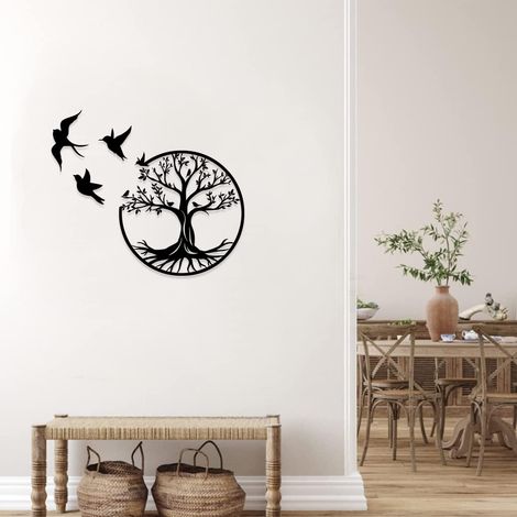 30 cm großer Lebensbaum aus Metall – Wanddekoration aus Metall mit kleinem Vogel, als Geschenk für drinnen und draußen, für Garten und Zuhause (11,8 Zoll)