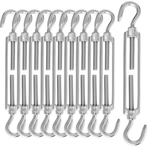 10pcs M6 Cable Tensioner 304 Stainless Steel Turnbuckle with Hook and Hook (1/5)