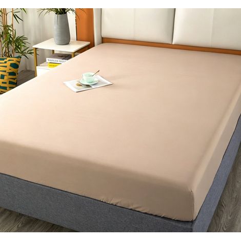 Drap housse en fibre de bambou dimensions 120 x 200 cm pour matelas jusqu'à 25 cm d'épaisseur doux et extensible adapté aux sommiers à ressorts couleur taupe clair (1/5)