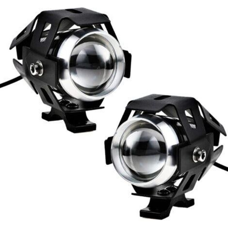 Lot de 2 phares de moto, feux antibrouillard LED supplémentaires, phare de moto, 1200 lm, U5, étanches, pour moto, scooter, 4 roues