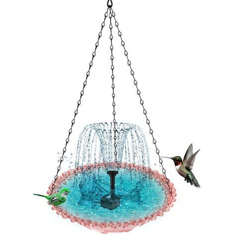 Bain D'Oiseaux Suspendu avec Fontaine Solaire Fontaines de Bain D'Oiseaux Solaires Bains D'Oiseaux Suspendus pour L'Extérieur Rose (1/3)