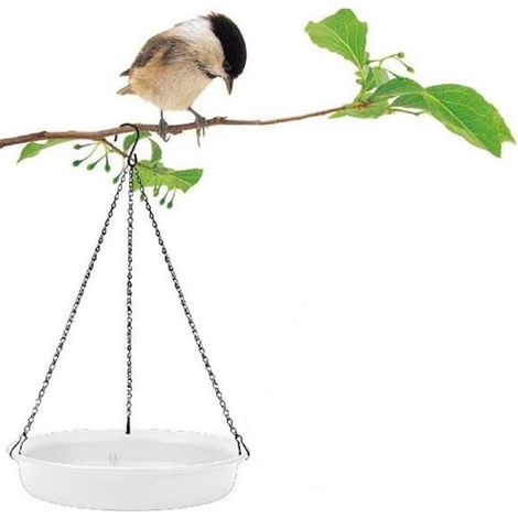 Comedero para pájaros (1 unidad), Baño para pájaros de árbol, Diámetro: 24,6 cm, Altura: 5,1 cm, Longitud de la cadena: aprox. 40 cm, Blanco (1/5)