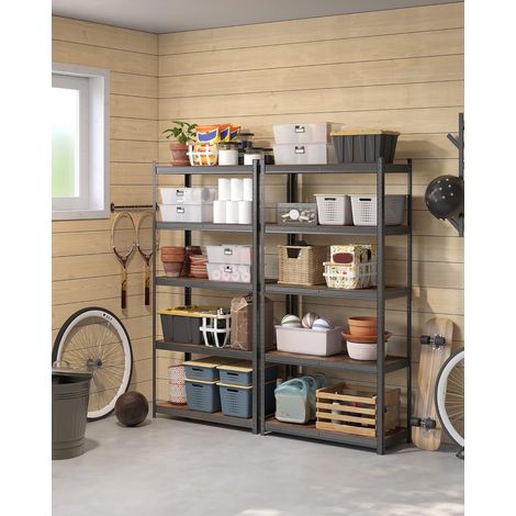 SONGMICS Set di 2 Scaffalature, 40 x 90 x 180 cm, Max Carico di 875 kg (175 kg per Ogni Ripiano), Scaffale Industriale, Ripiani Regolabili, per Soggiorno, Cucina, Marrone Vintage e Nero (1/5)
