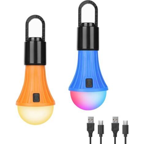 Lampe de Camping Ampoule Rechargeable, 7 modes d'éclairage Blanc et RGB, Lampes de Tente Suspendues , Ampoules LED Rechargeables pour les Urgences, les Coupures d'électricité, Camping (1/4)